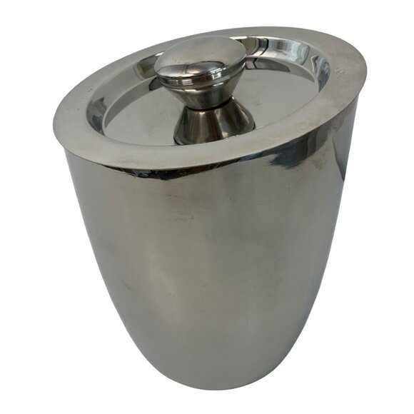 VTG Stainless Steel Ice Bucket Mid Century 8 Inches Tall Insulated Tilted 7577 - Picture 3 of 8